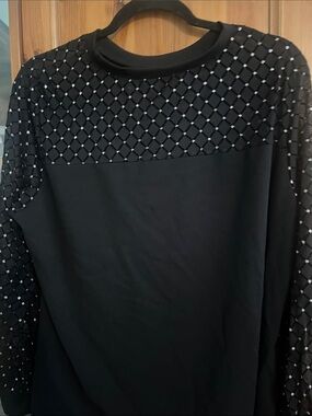 Black Embellished Yoke Long-Sleeve Blouse